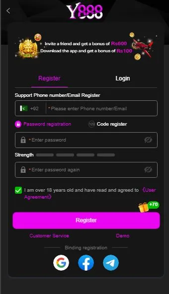 Register to Y888 Game