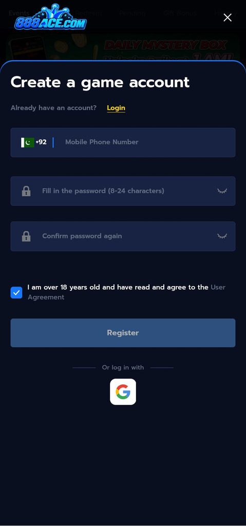 888Ace game register